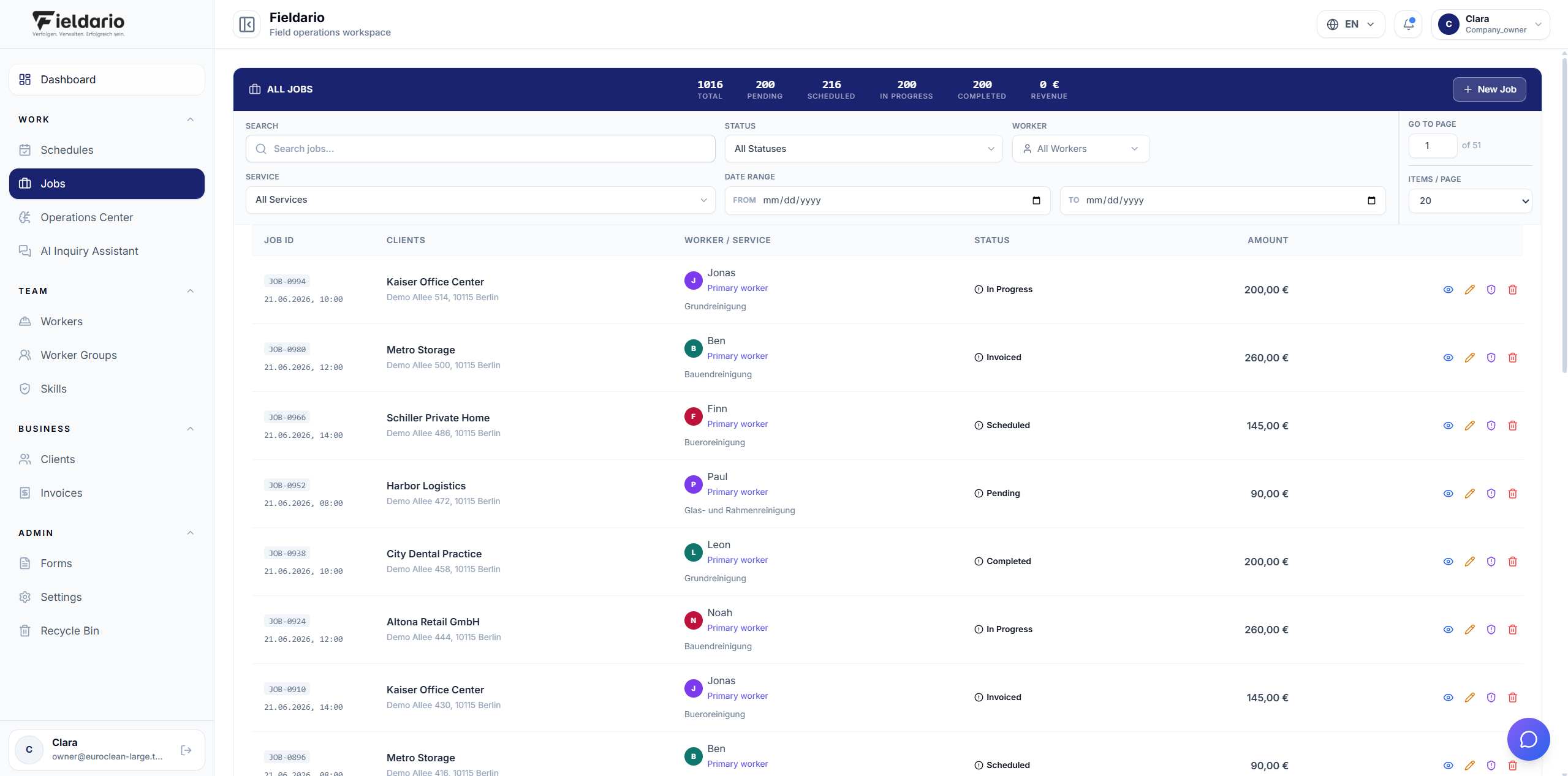 Job-Workspace — Auftragsdetails