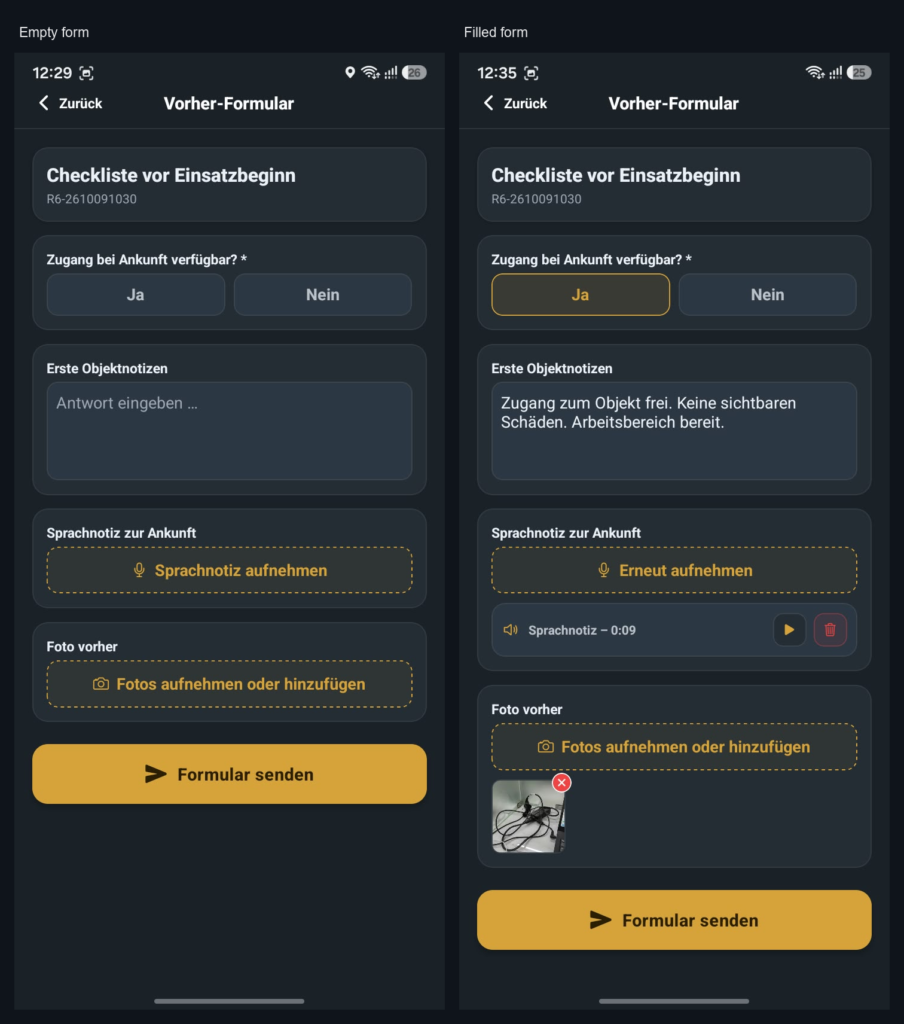 App für Reinigungskräfte: Checkliste vor Einsatzbeginn mit Foto und Sprachnotiz